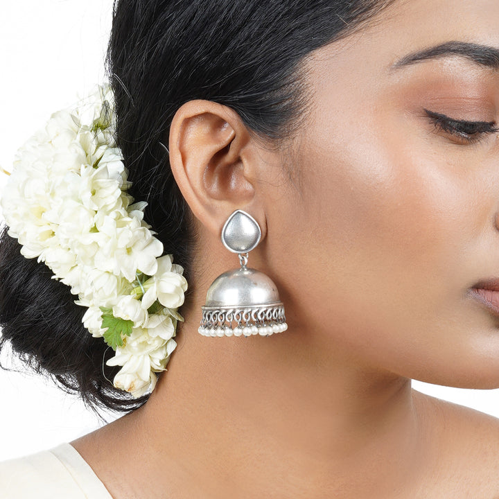 Teejh Tara Silver Oxidised Jhumki Earrings