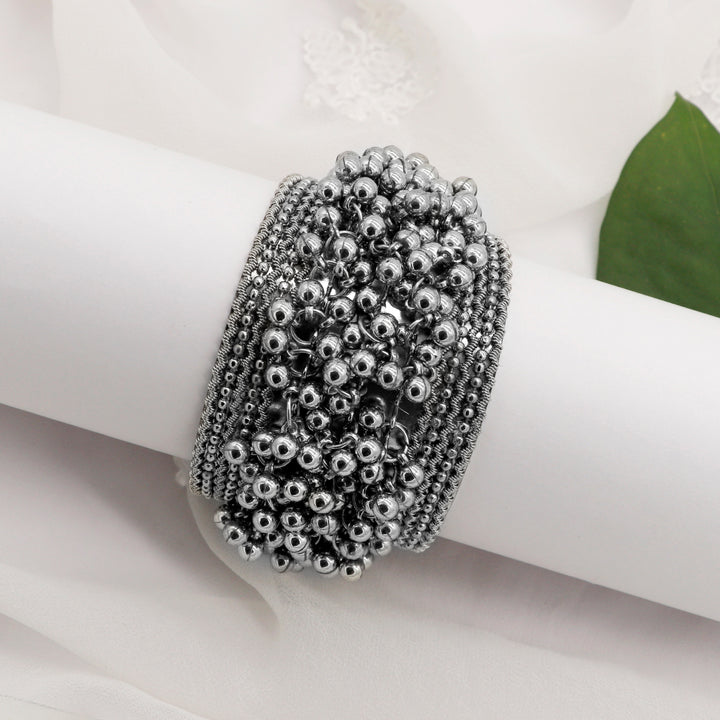 Chakrika Silver Gungroo Oxidized Bangle - Teejh