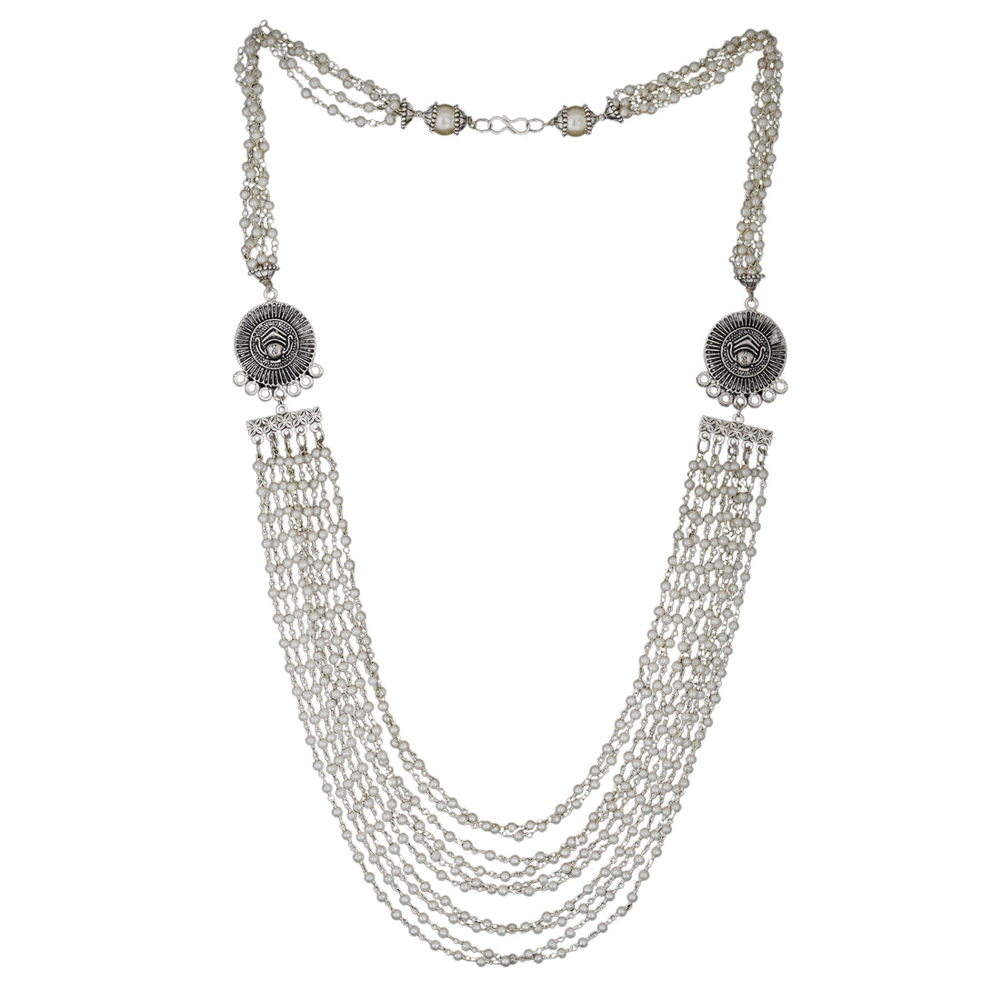 Teejh Vibhuti Pearl Layered Silver Oxidised Necklace
