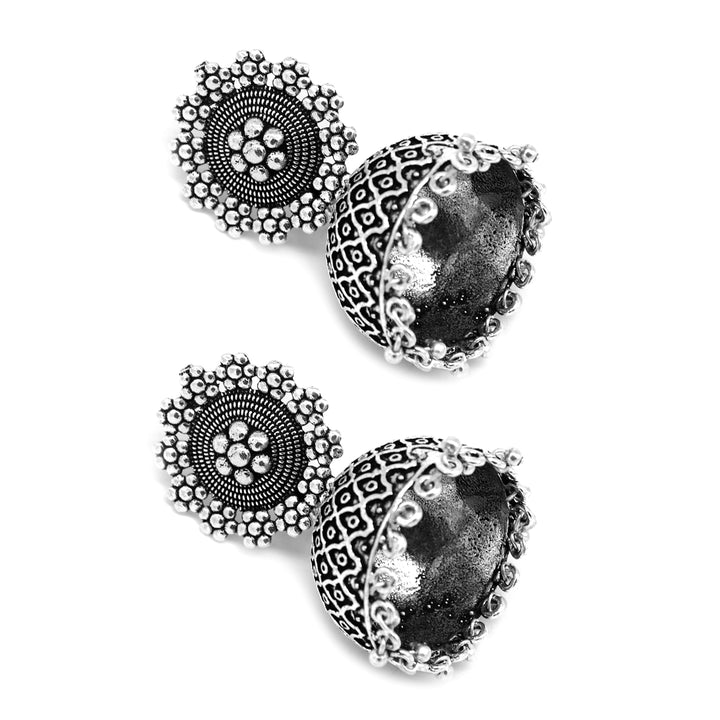 Ishani Silver Oxidized Jhumki - Teejh
