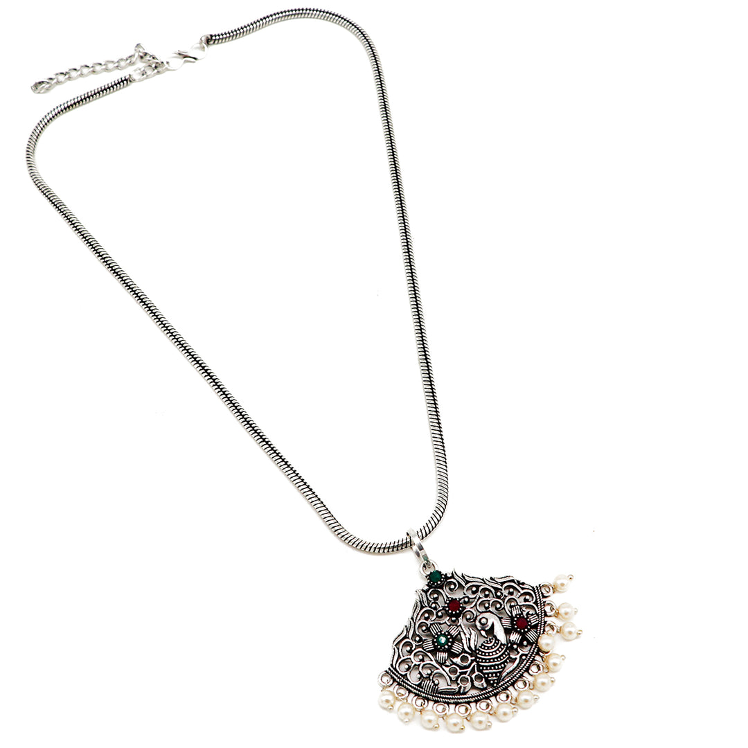 Pavaki Multi Colored Silver Oxidized  Pendant Set - Teejh