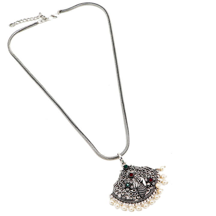 Pavaki Multi Colored Silver Oxidized  Pendant Set - Teejh