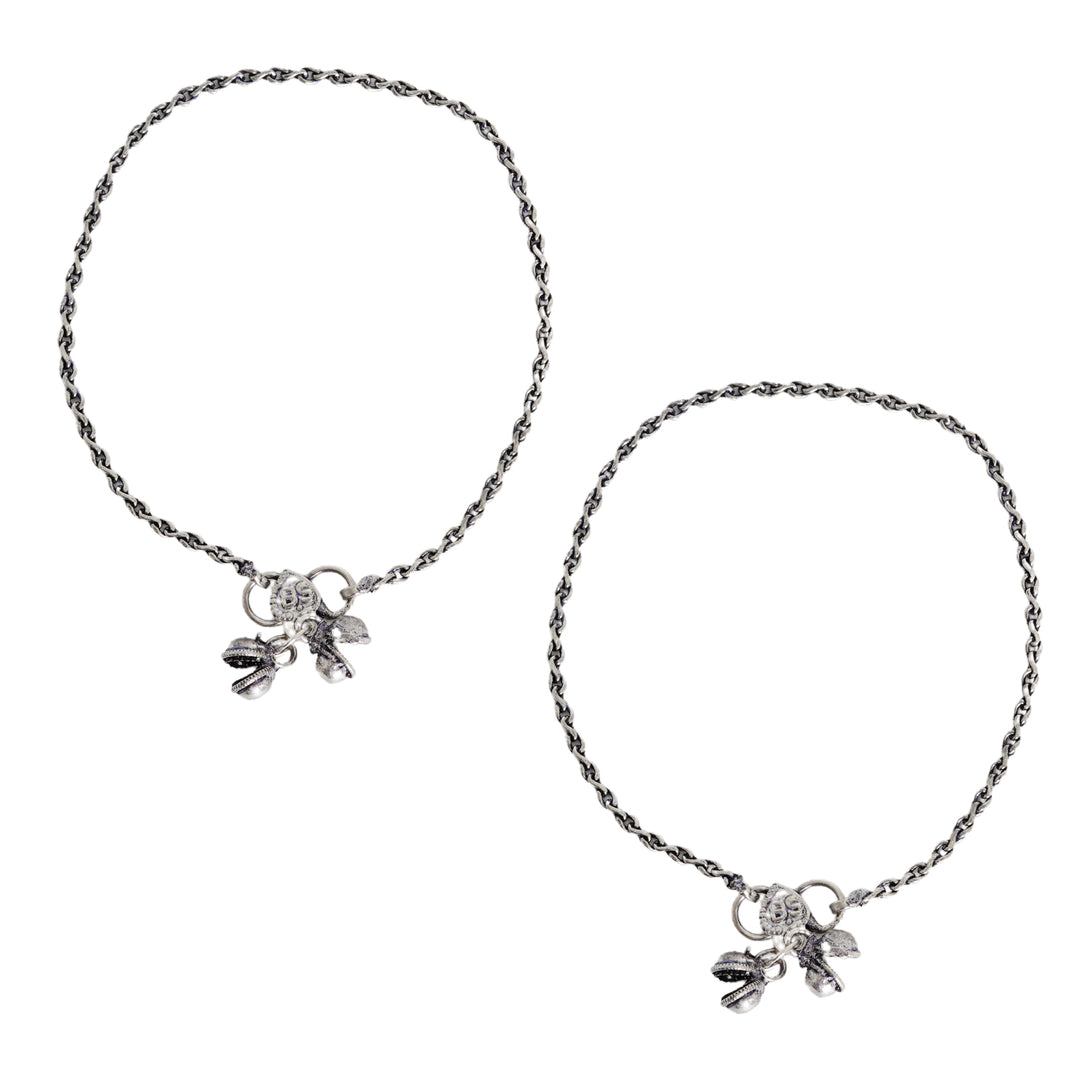 Teejh Kuvira Silver Oxidised Anklets