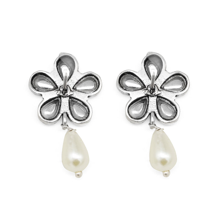 Amritaya Floral Polki Silver Oxidized Earrings - Teejh