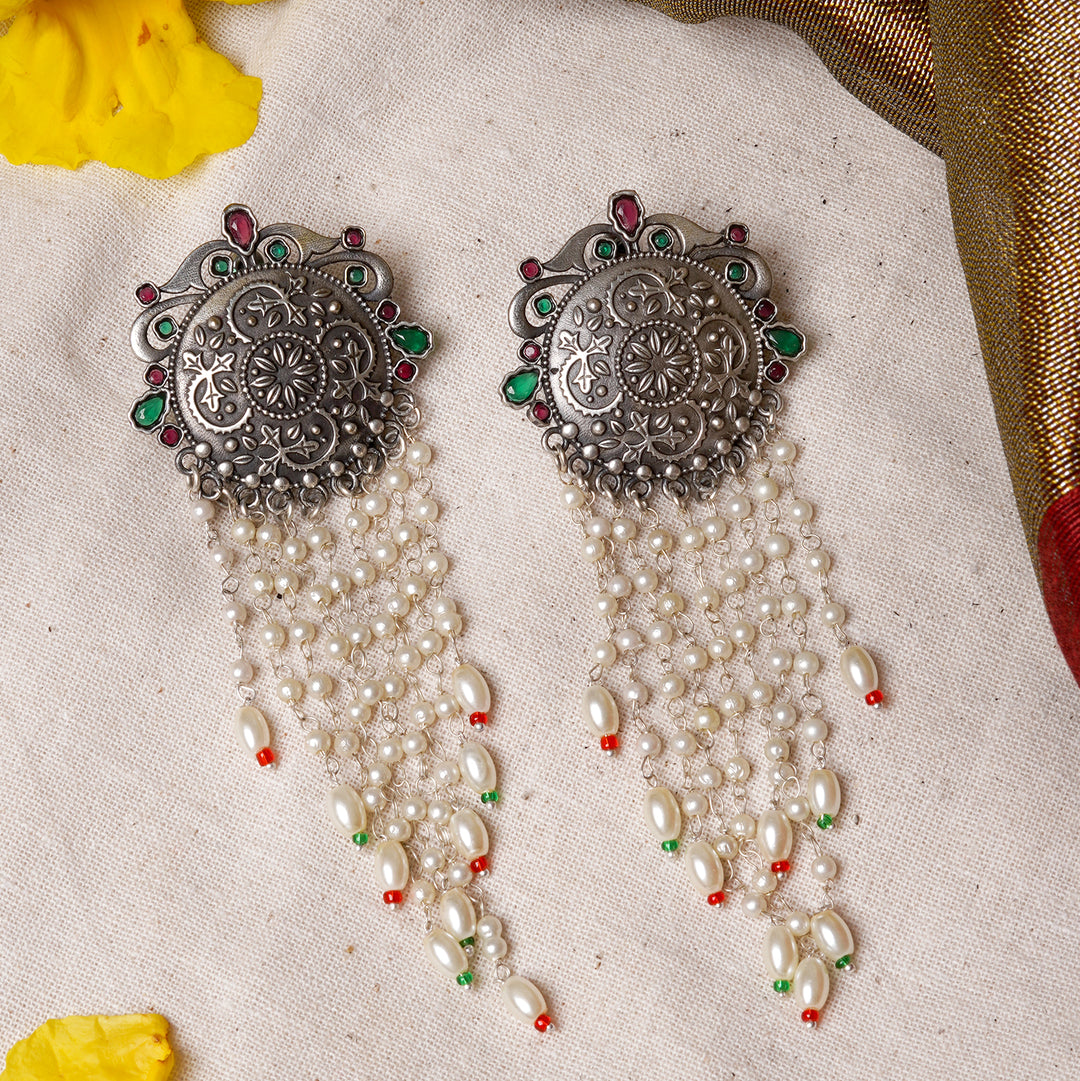 Teejh Sayali Silver Oxidised Multicolor Earrings