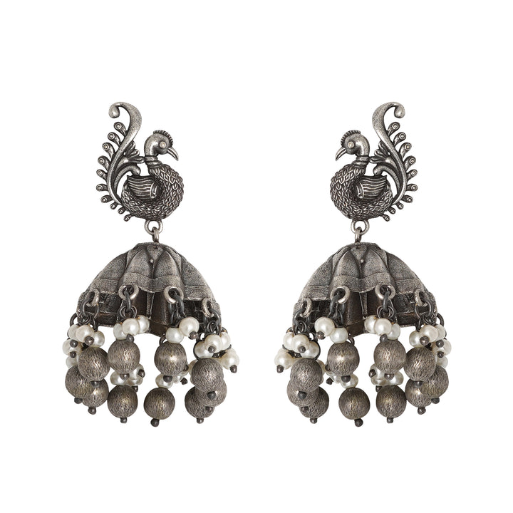 Teejh Hasini Peacock Silver Oxidised Earrings