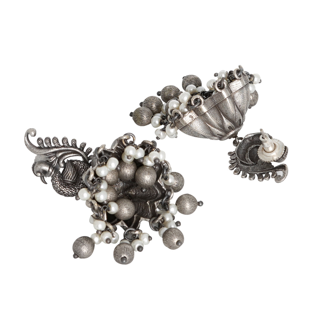 Teejh Hasini Peacock Silver Oxidised Earrings