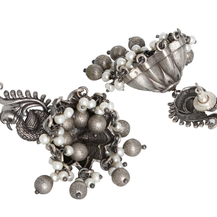 Teejh Hasini Peacock Silver Oxidised Earrings