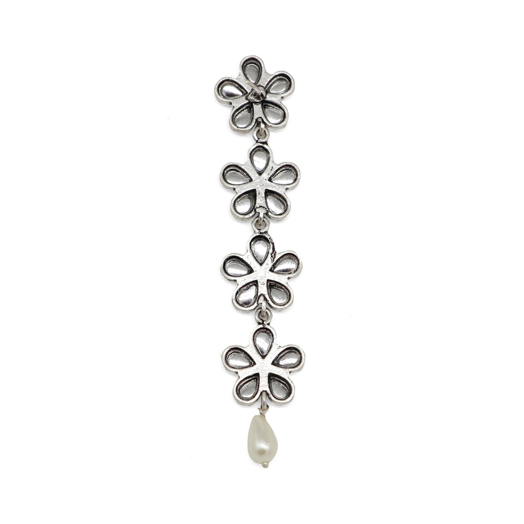 Aathavi Floral Polki Silver Oxidized Earrings - Teejh