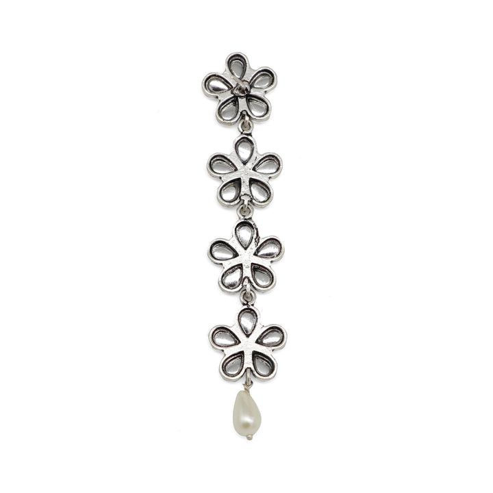 Aathavi Floral Polki Silver Oxidized Earrings - Teejh