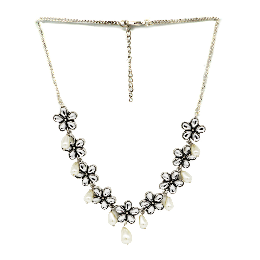 Teejh Sitaara polki stone silver oxidized jewellery gift set - Teejh