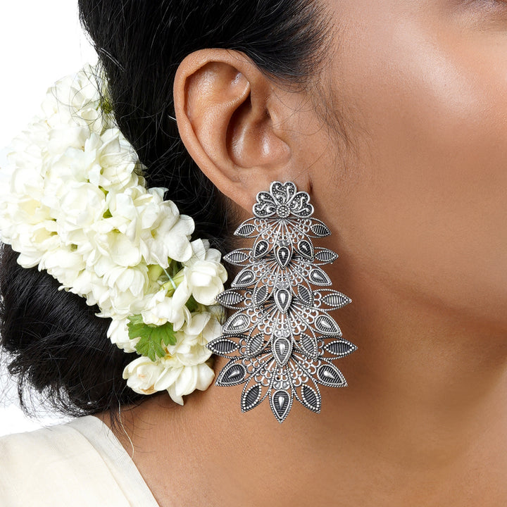 Teejh Abhinaya Silver Oxidised Floral Earrings