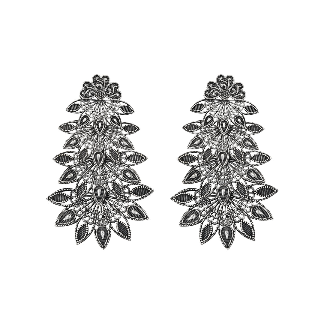 Teejh Abhinaya Silver Oxidised Floral Earrings