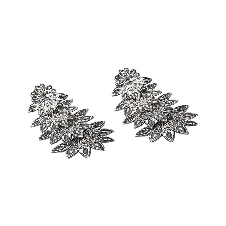 Teejh Abhinaya Silver Oxidised Floral Earrings