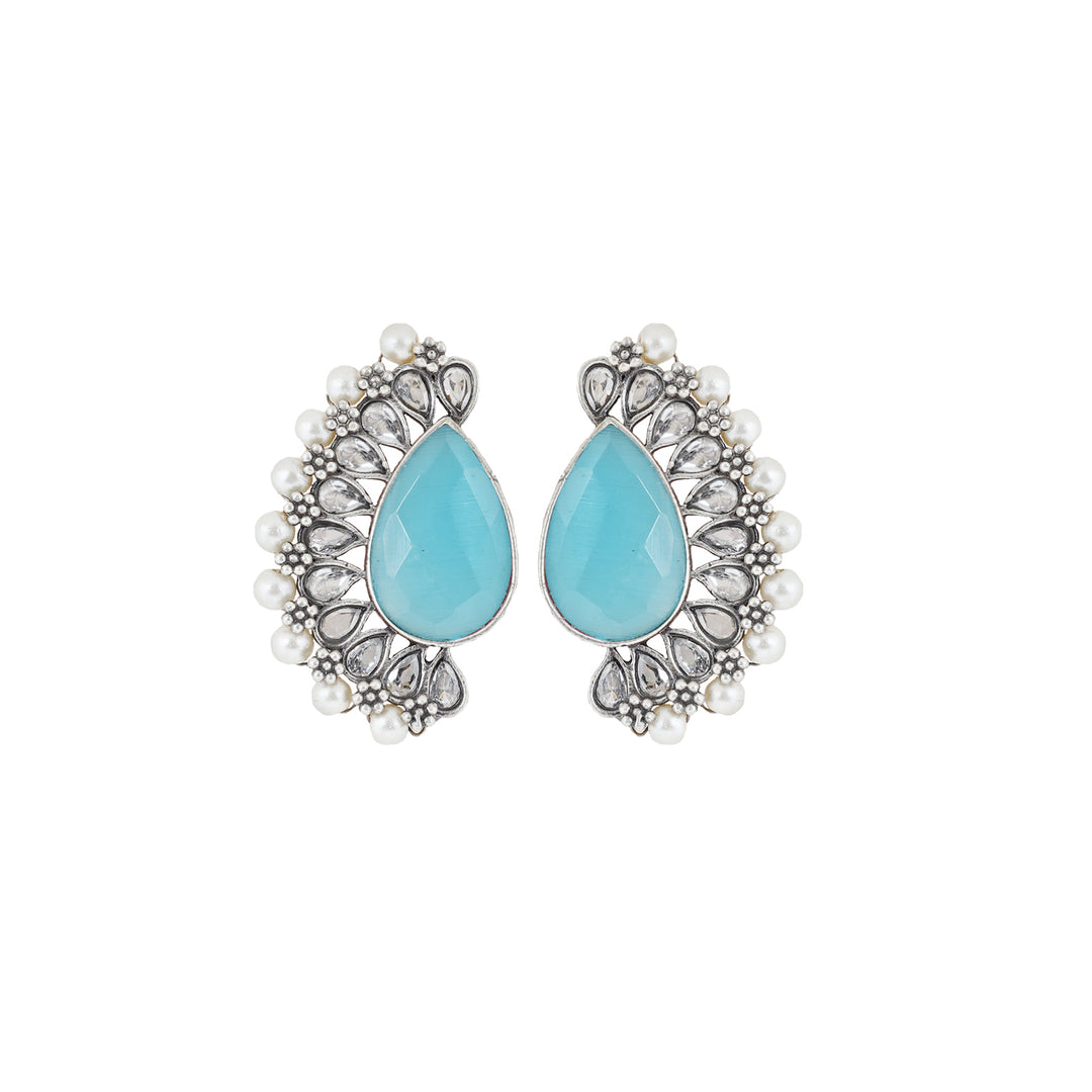 Teejh Mahir Blue Silver Oxidised Earrings