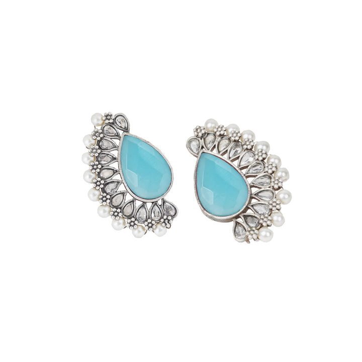 Teejh Mahir Blue Silver Oxidised Earrings