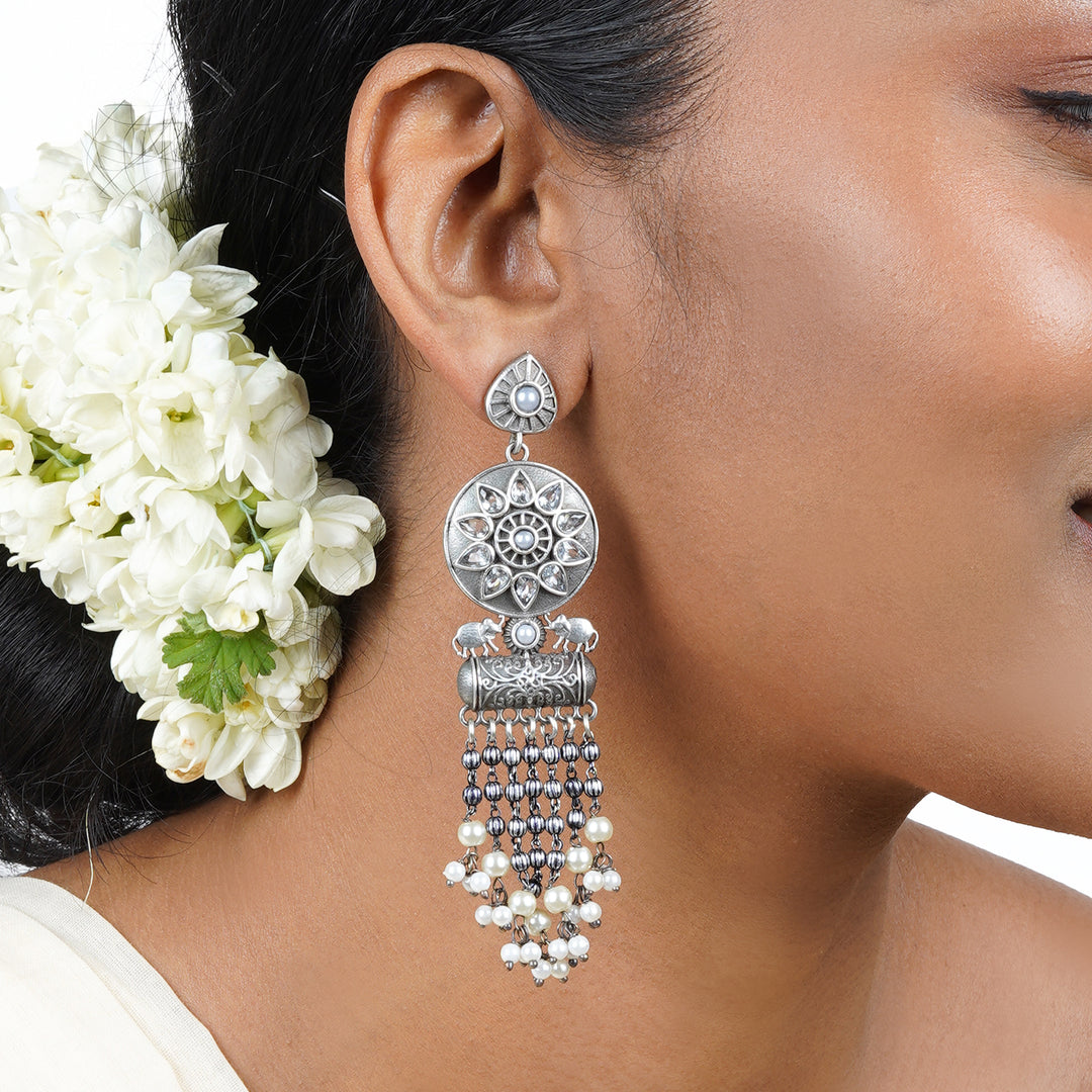 Teejh Gahez White Silver Oxidised Earrings