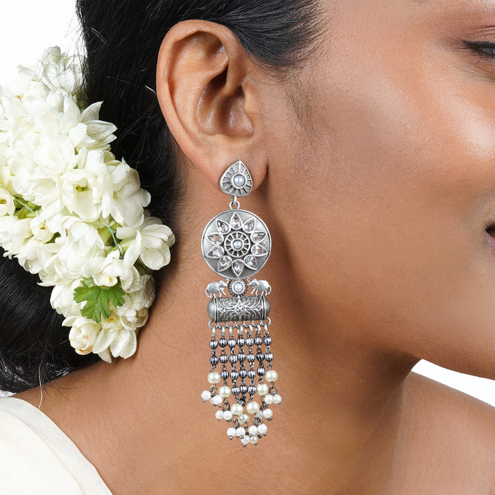 Teejh Gahez White Silver Oxidised Earrings