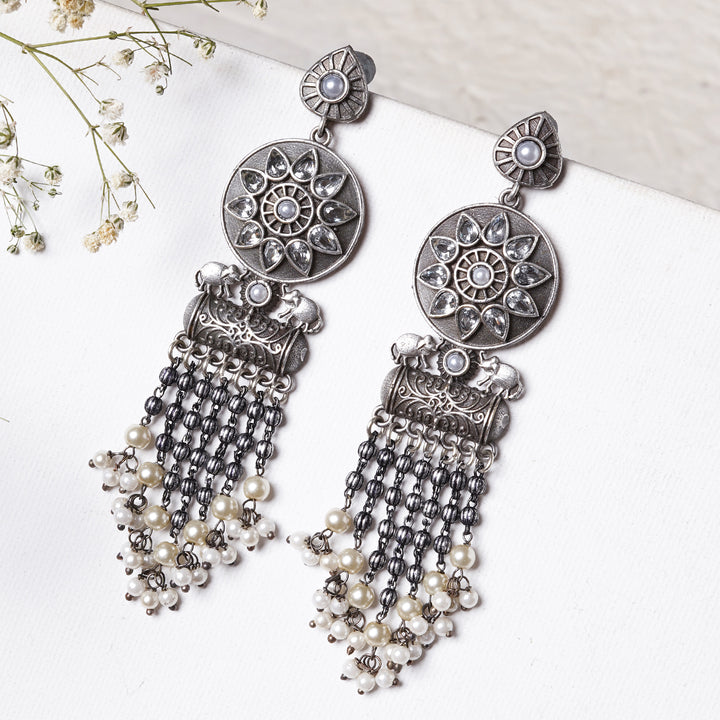 Teejh Gahez White Silver Oxidised Earrings