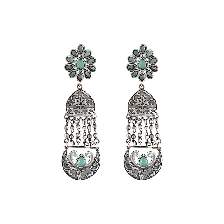 Teejh Bina Floral Green Silver Oxidised Earrings