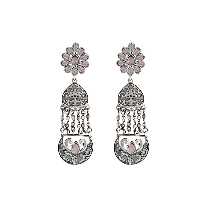 Teejh Bina Floral Pink  Silver Oxidised Earrings