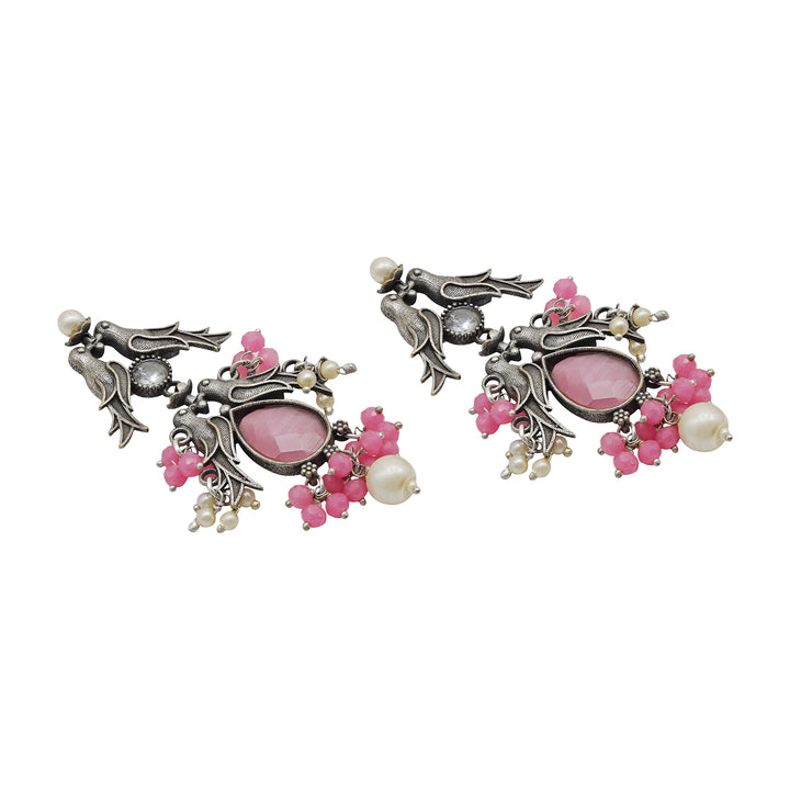 Teejh Shyala Pink and Silver Oxidised Earring