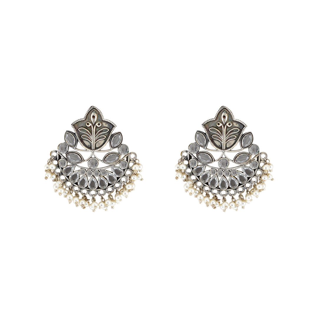 Teejh Nimrat White Stone Silver Oxidised Earrings