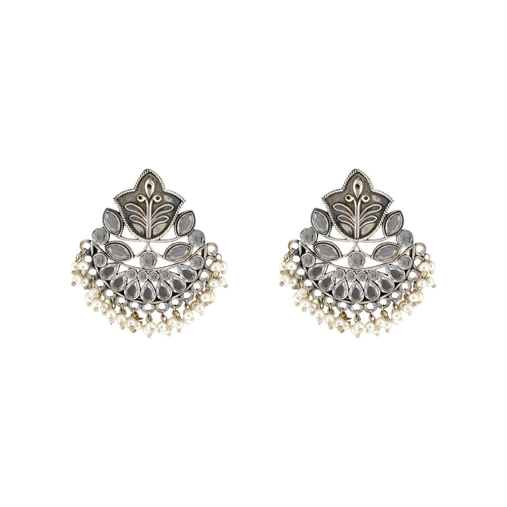 Teejh Nimrat White Stone Silver Oxidised Earrings