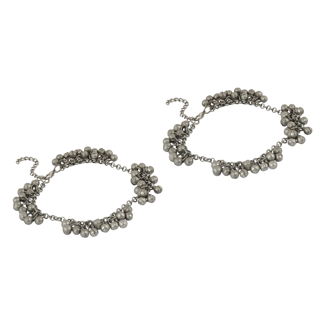 Teejh Nazreen Silver Oxidised Ghungroo Anklet