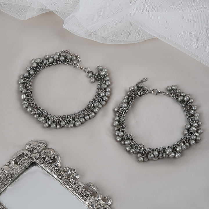 Teejh Nazah Silver Oxidised Ghungroo Anklet