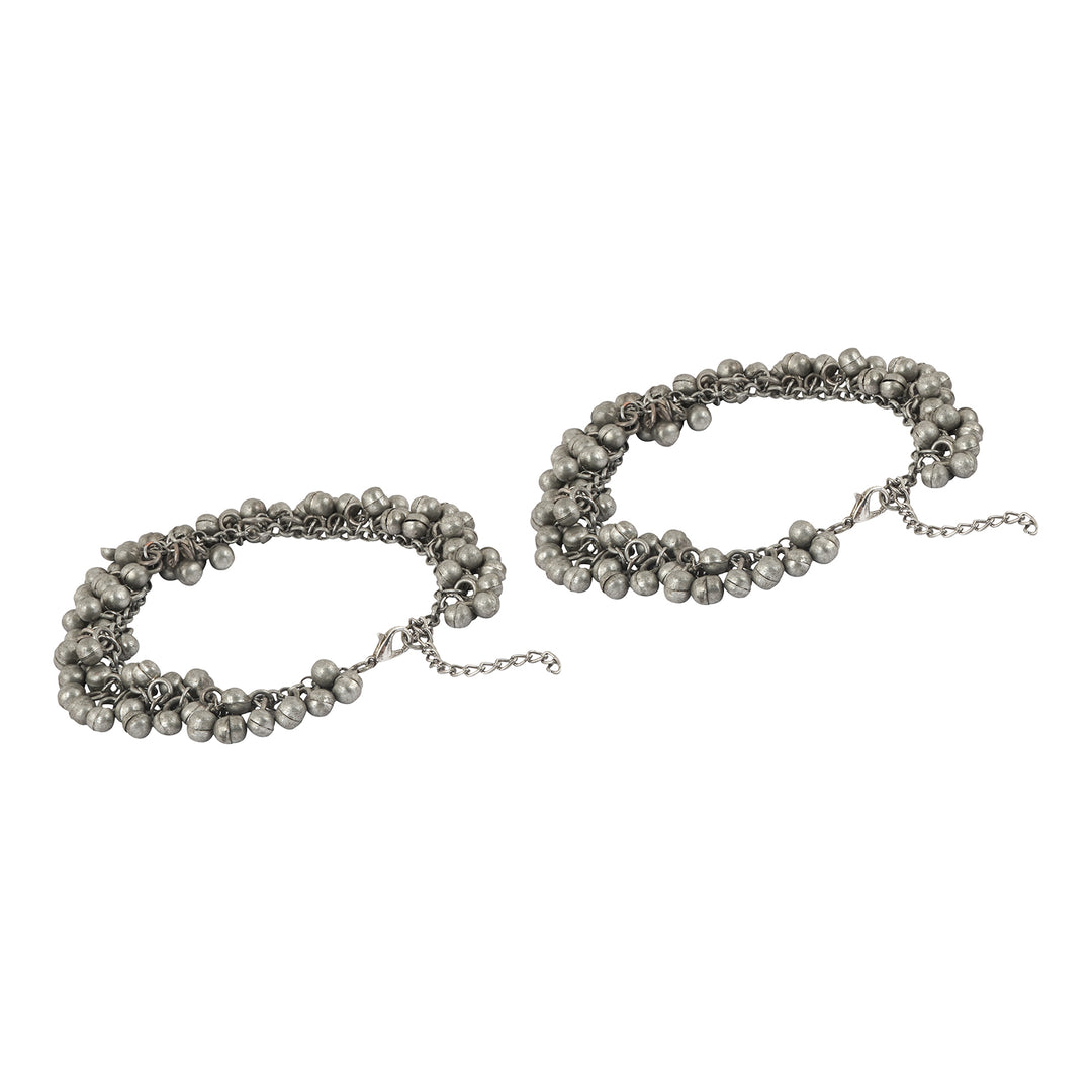 Teejh Nazah Silver Oxidised Ghungroo Anklet