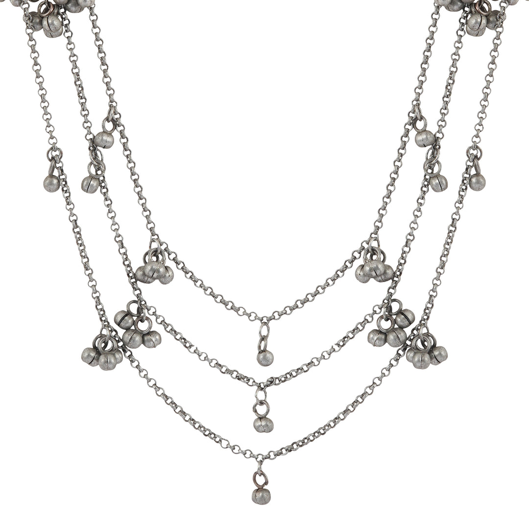 Teejh Nazaha Silver Oxidised Ghungroo Earring Necklace