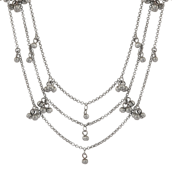 Teejh Nazaha Silver Oxidised Ghungroo Earring Necklace