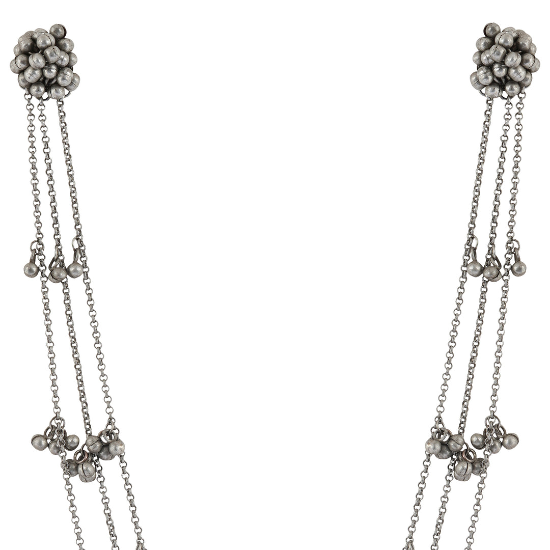 Teejh Nazaha Silver Oxidised Ghungroo Earring Necklace