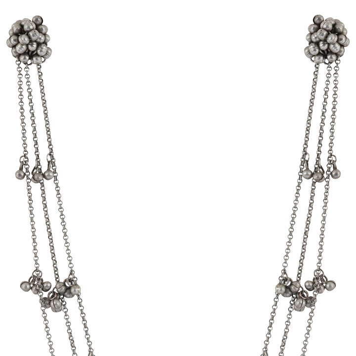 Teejh Nazaha Silver Oxidised Ghungroo Earring Necklace