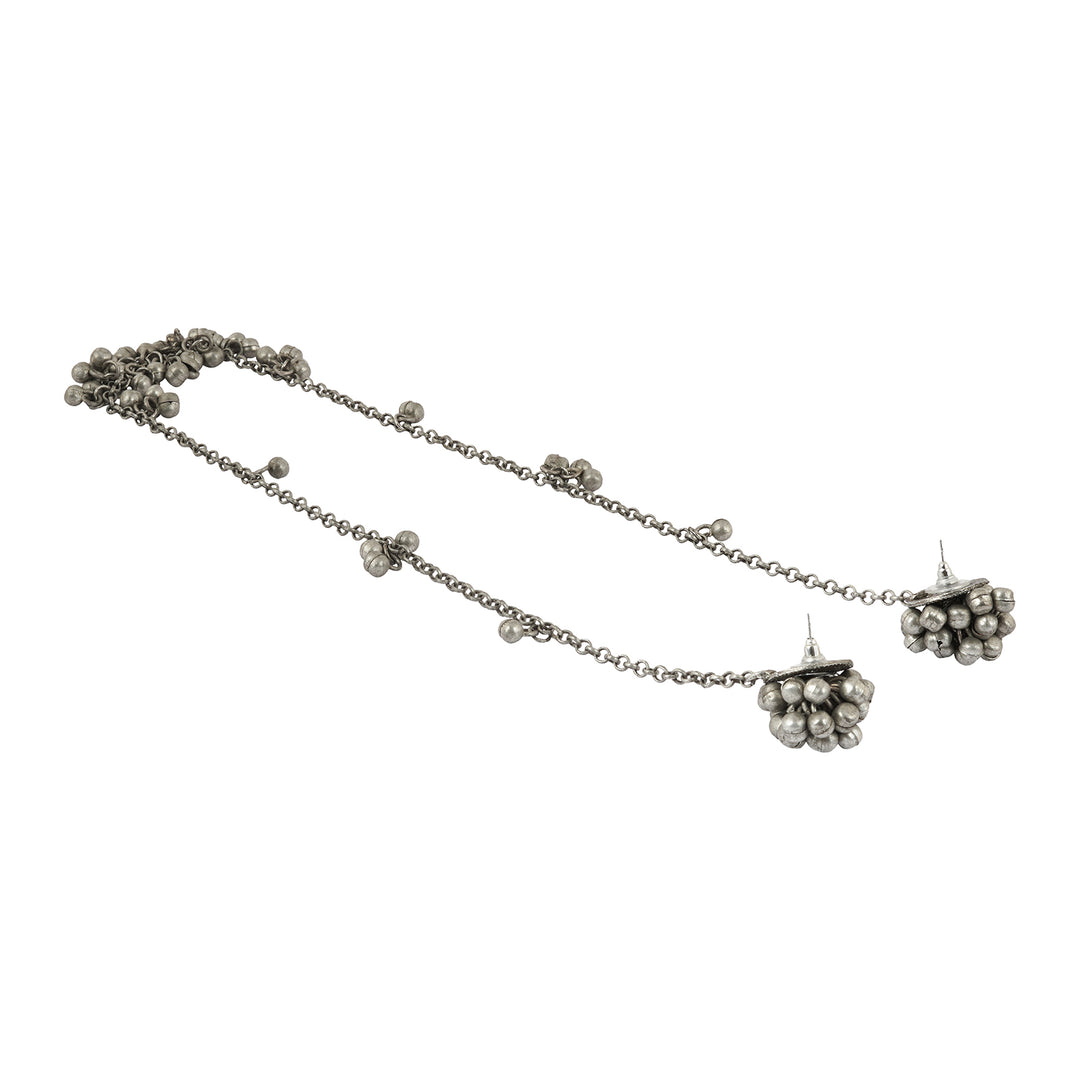 Teejh Sharia Silver Oxidised Ghungroo Earring Necklace