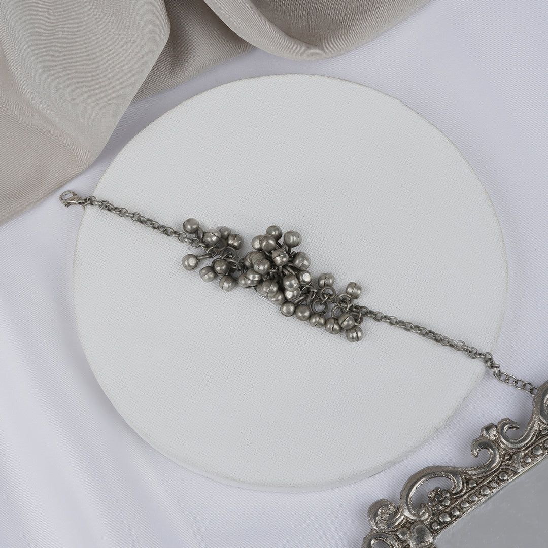 Teejh Aafrah Ghungroo Silver Oxidised Bracelet