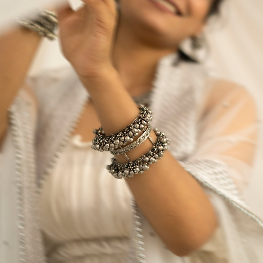 Teejh Sajal Silver Oxidised Ghungroo Bracelet