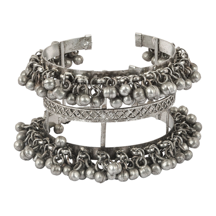 Teejh Sajal Silver Oxidised Ghungroo Bracelet