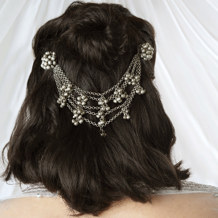 Teejh Aamna Ghungroo Silver Oxidised Bun Stick