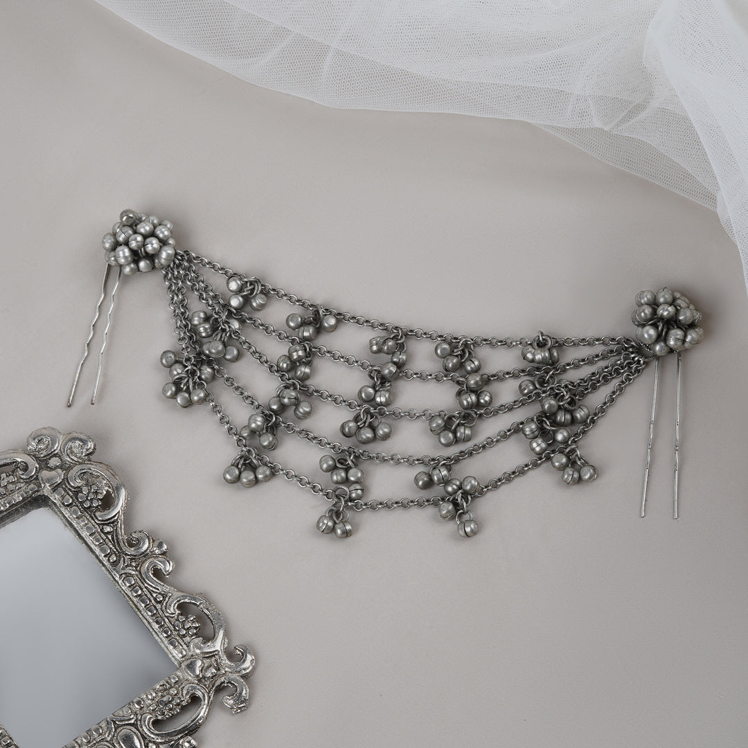 Teejh Aamna Ghungroo Silver Oxidised Bun Stick