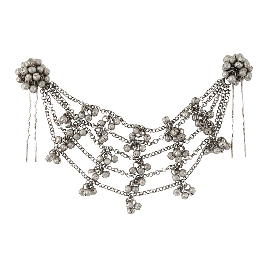 Teejh Aamna Ghungroo Silver Oxidised Bun Stick