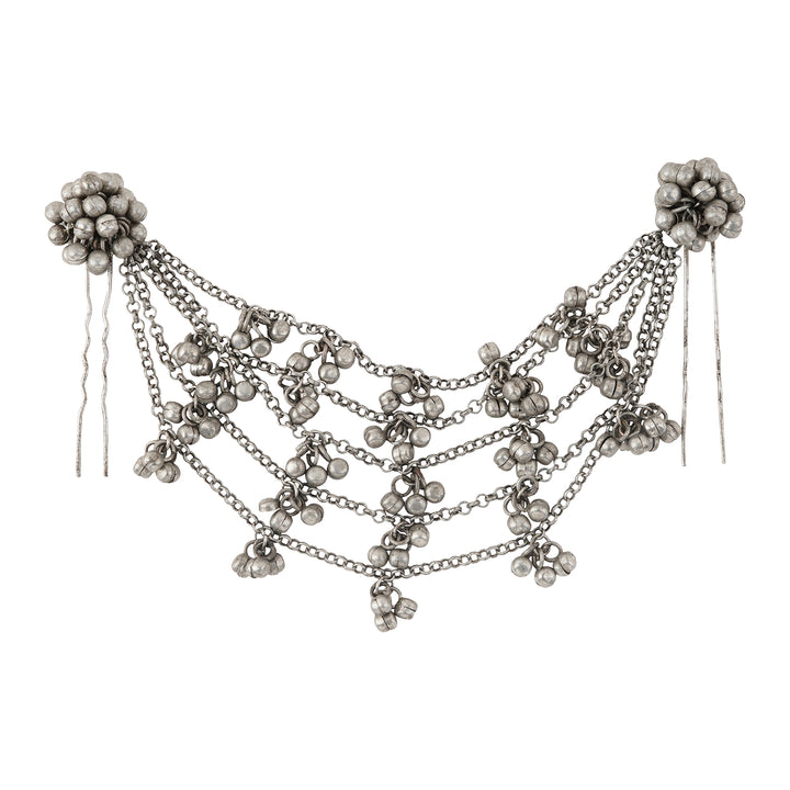 Teejh Aamna Ghungroo Silver Oxidised Bun Stick