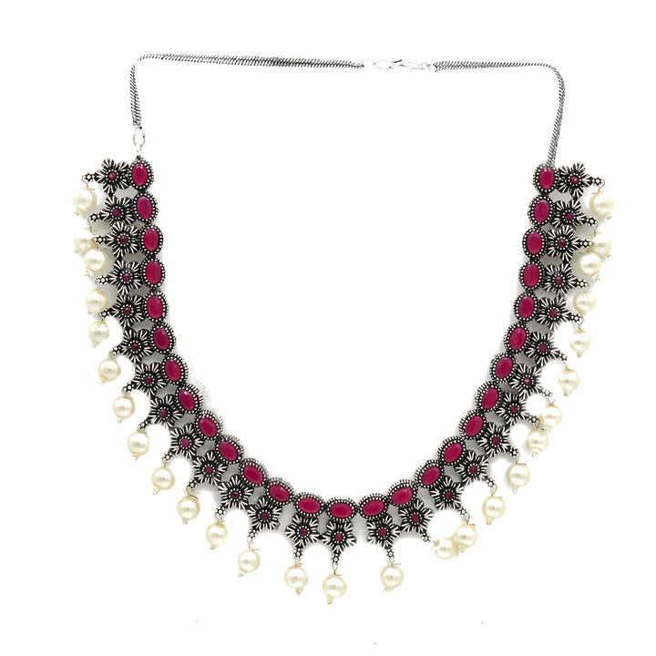 Rima Pink Silver Oxidized Jewelry Gift Set - Teejh