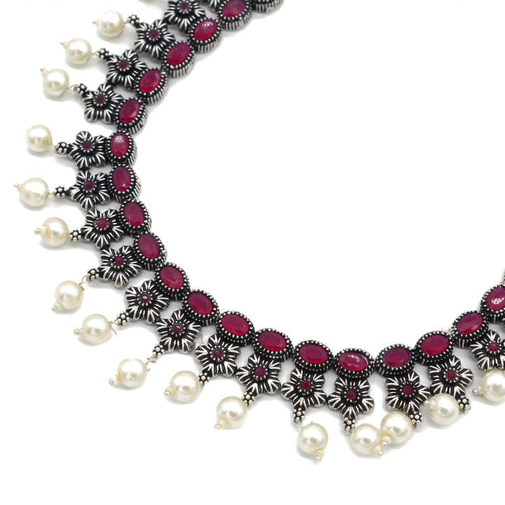 Rima Pink Silver Oxidized Jewelry Gift Set - Teejh