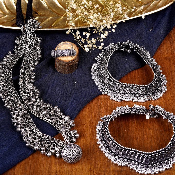 Teejh Krishika Metallic Silver Oxidized Jewelry Gift Set