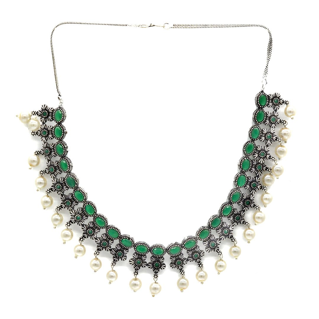 Urmi Green Silver Oxidized Jewelry Gift Set - Teejh