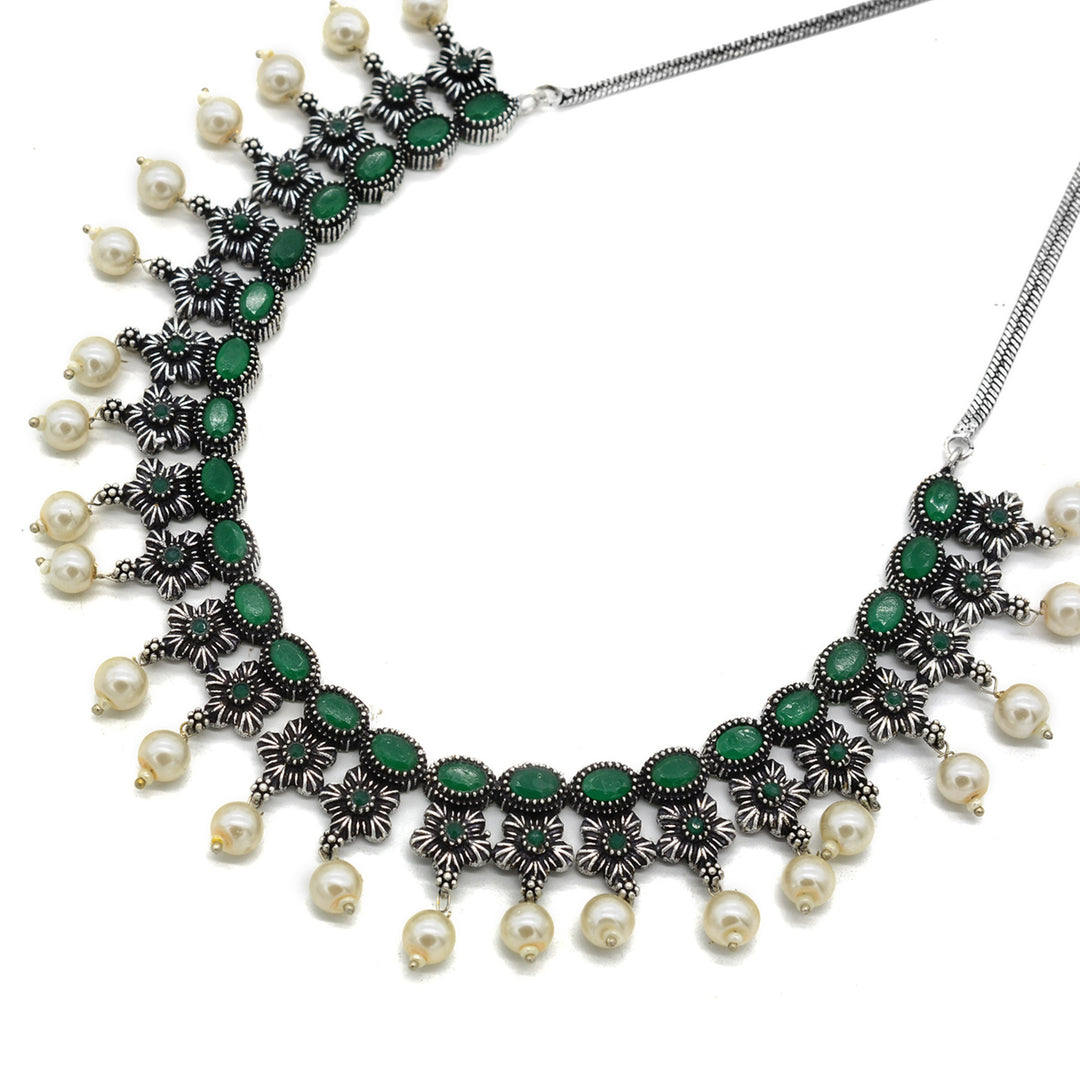 Urmi Green Silver Oxidized Jewelry Gift Set - Teejh