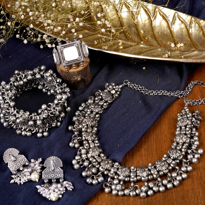 Teejh Ojasvi Metallic Silver Oxidized Jewerly Gift Set