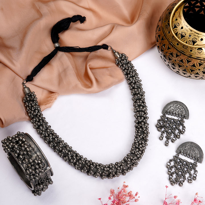 Teejh Manvita Silver Oxidised Ghungroo Jewelry Gift Set